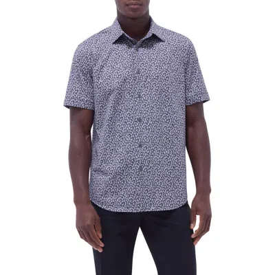 Bugatchi Miles Ooohcotton® Leaf Print Short Sleeve Button-up Shirt In Black