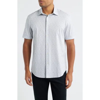 Bugatchi Miles Ooohcotton® Leaf Print Short Sleeve Button-up Shirt In Blue