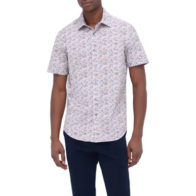 BUGATCHI BUGATCHI MILES OOOHCOTTON® LEAF PRINT SHORT SLEEVE BUTTON-UP SHIRT