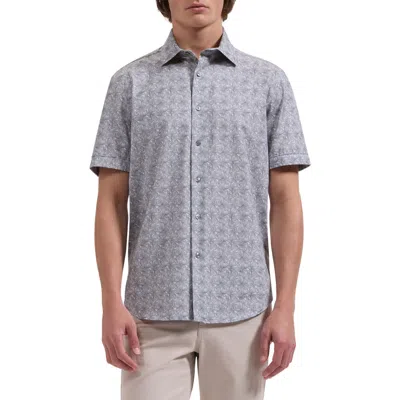 Bugatchi Miles Ooohcotton® Leaf Print Short Sleeve Button-up Shirt In Gray