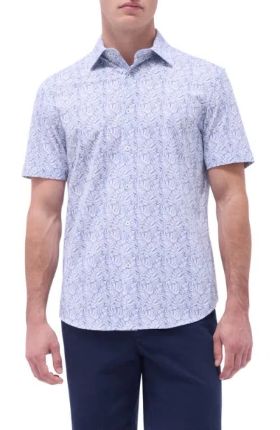 Bugatchi Miles Ooohcotton® Leaf Print Short Sleeve Button-up Shirt In Navy