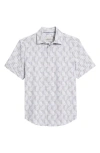 Bugatchi Miles Ooohcotton® Leaf Print Short Sleeve Button-up Shirt In Peacock