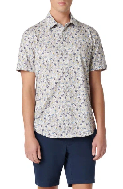 Bugatchi Miles Ooohcotton® Leaf Print Short Sleeve Button-up Shirt In Sand