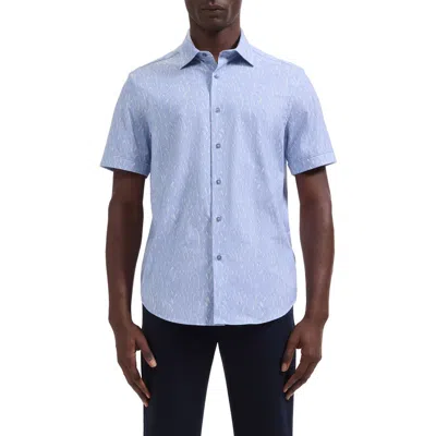 Bugatchi Miles Ooohcotton® Leaf Print Short Sleeve Button-up Shirt In Blue