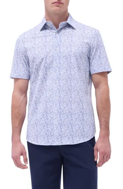 Bugatchi Miles Ooohcotton® Leaf Print Short Sleeve Button-up Shirt In Blue