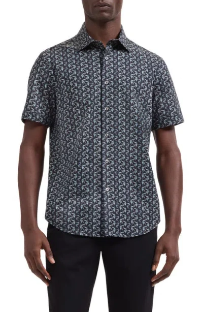 Bugatchi Miles Ooohcotton® Leaf Print Short Sleeve Button-up Shirt In Gray