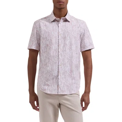 Bugatchi Miles Ooohcotton® Leaf Print Short Sleeve Button-up Shirt In Pink