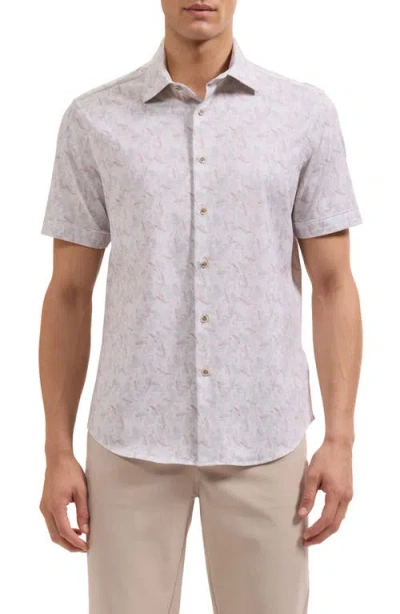 Bugatchi Miles Ooohcotton® Leaf Print Short Sleeve Button-up Shirt In Pink
