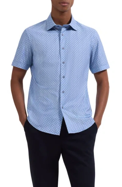 Bugatchi Miles Ooohcotton® Medallion Print Short Sleeve Button-up Shirt In Blue