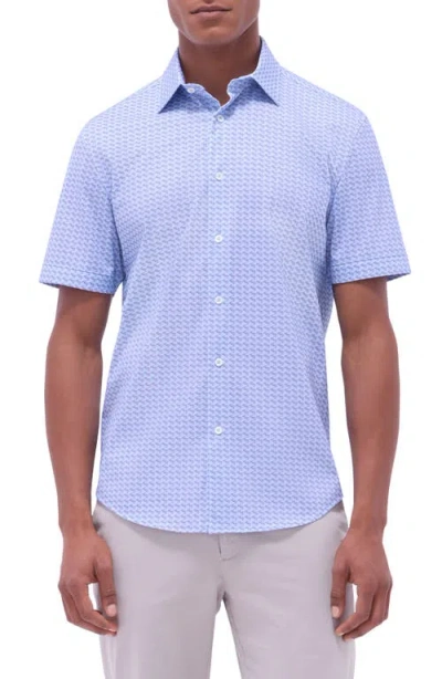 Bugatchi Miles Ooohcotton® Motorcycle Print Short Sleeve Button-up Shirt In Air Blue