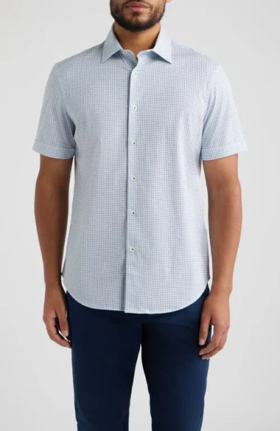 Bugatchi Miles Ooohcotton® Neat Dot Print Short Sleeve Button-up Shirt In Blue