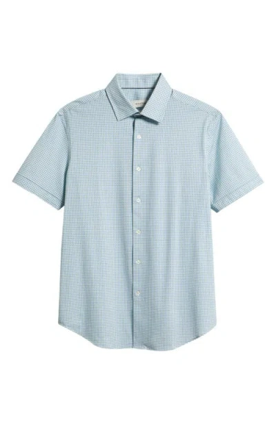 Bugatchi Miles Ooohcotton® Neat Dot Print Short Sleeve Button-up Shirt In Blue