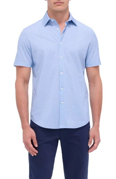 Bugatchi Miles Ooohcotton® Palm Print Short Sleeve Button-up Shirt In Air Blue