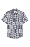Bugatchi Miles Ooohcotton® Palm Tree Print Short Sleeve Button-up Shirt In Navy