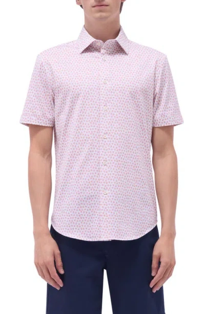 BUGATCHI BUGATCHI MILES OOOHCOTTON® PEACH PRINT SHORT SLEEVE BUTTON-UP SHIRT