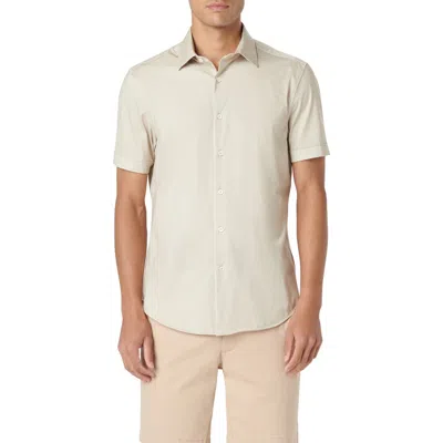 Bugatchi Miles Ooohcotton® Pin Dot Short Sleeve Button-up Shirt In Sand