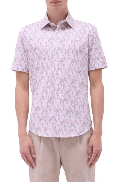 Bugatchi Miles Ooohcotton® Pineapple Print Short Sleeve Button-up Shirt In Brick