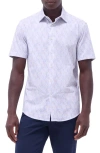 Bugatchi Miles Ooohcotton® Pineapple Print Short Sleeve Button-up Shirt In Sky