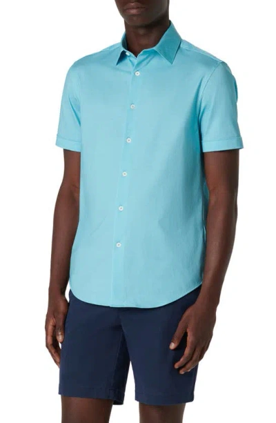 Bugatchi Miles Ooohcotton® Pinstripe Short Sleeve Button-up Shirt In Aqua
