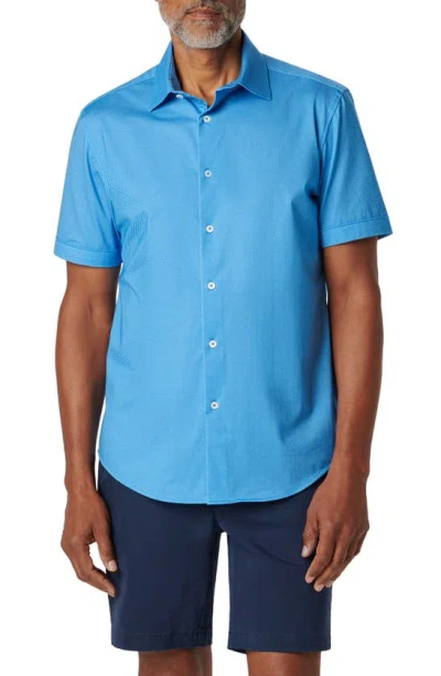Bugatchi Miles Ooohcotton® Pinstripe Short Sleeve Button-up Shirt In Classic Blue