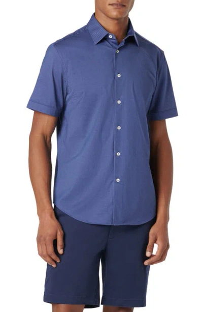 Bugatchi Miles Ooohcotton® Pinstripe Short Sleeve Button-up Shirt In Navy
