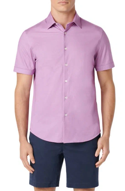 Bugatchi Miles Ooohcotton® Pinstripe Short Sleeve Button-up Shirt In Plum