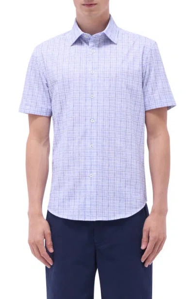 Bugatchi Miles Ooohcotton® Plaid Short Sleeve Button-up Shirt In Air Blue