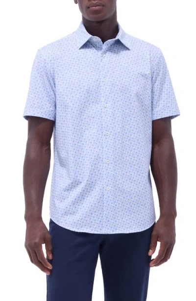 Bugatchi Miles Ooohcotton® Print Short Sleeve Button-up Shirt In Air Blue