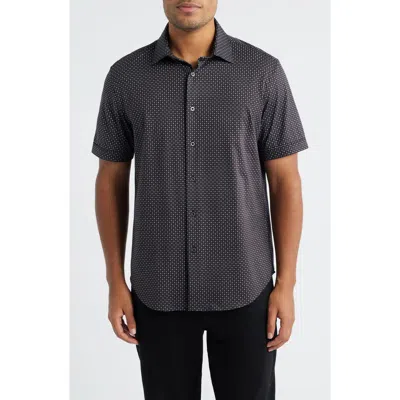 Bugatchi Miles Ooohcotton® Print Short Sleeve Button-up Shirt In Black