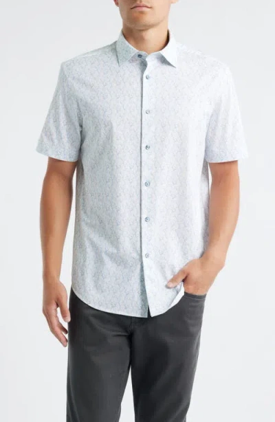 Bugatchi Miles Ooohcotton® Print Short Sleeve Button-up Shirt In Blue