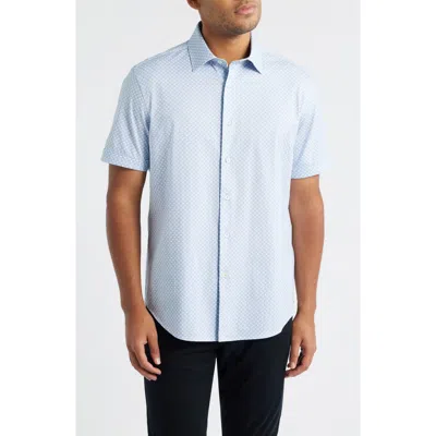 Bugatchi Miles Ooohcotton® Print Short Sleeve Button-up Shirt In Blue
