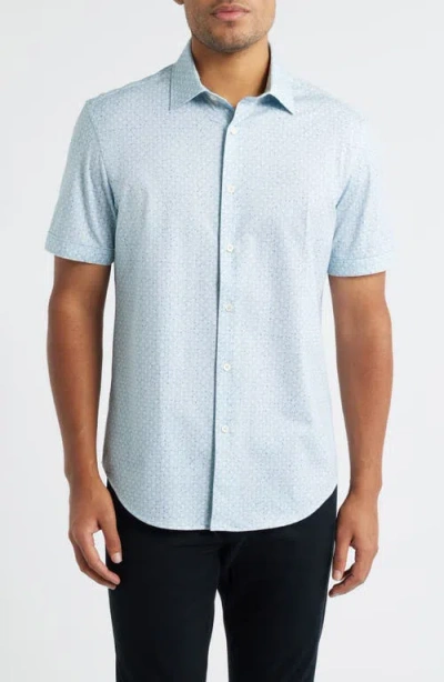 Bugatchi Miles Ooohcotton® Print Short Sleeve Button-up Shirt In Blue