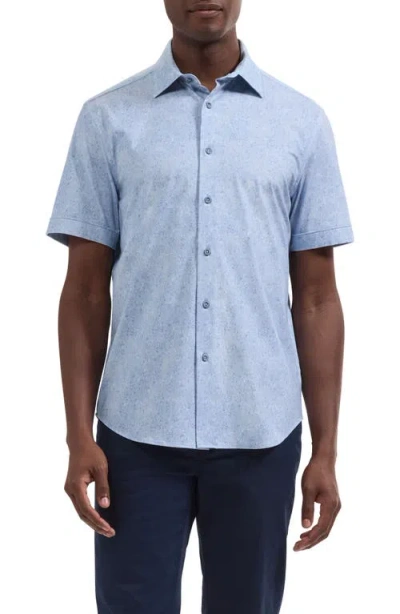 Bugatchi Miles Ooohcotton® Print Short Sleeve Button-up Shirt In Blue
