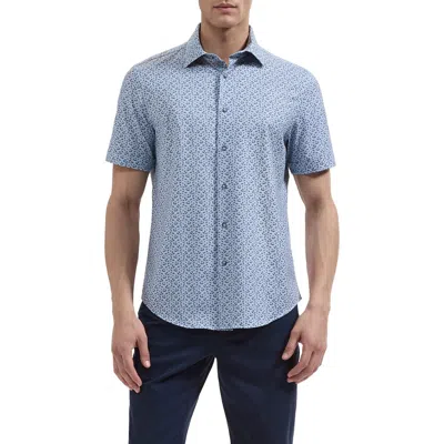 Bugatchi Miles Ooohcotton® Print Short Sleeve Button-up Shirt In Blue