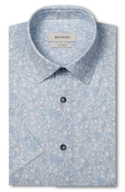 Bugatchi Miles Ooohcotton® Print Short Sleeve Button-up Shirt In Blue