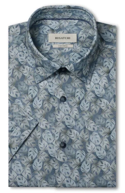 Bugatchi Miles Ooohcotton® Print Short Sleeve Button-up Shirt In Blue