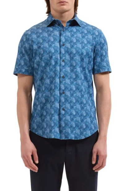 Bugatchi Miles Ooohcotton® Print Short Sleeve Button-up Shirt In Blue
