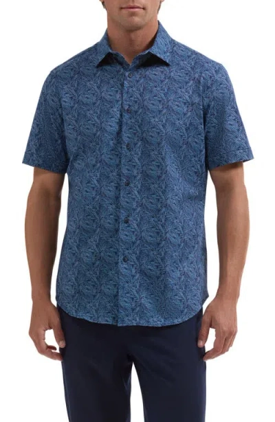 Bugatchi Miles Ooohcotton® Print Short Sleeve Button-up Shirt In Blue