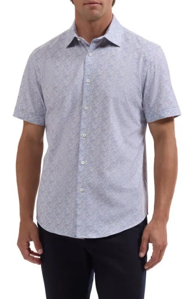 Bugatchi Miles Ooohcotton® Print Short Sleeve Button-up Shirt In Blue