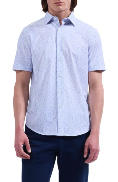 Bugatchi Miles Ooohcotton® Print Short Sleeve Button-up Shirt In Blue