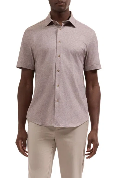 Bugatchi Miles Ooohcotton® Print Short Sleeve Button-up Shirt In Gray