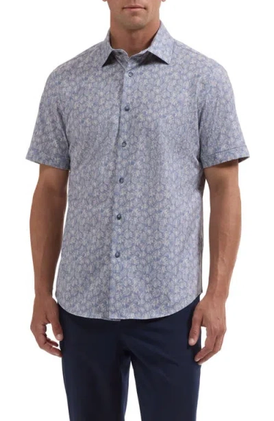 Bugatchi Miles Ooohcotton® Print Short Sleeve Button-up Shirt In Blue