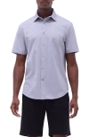 Bugatchi Miles Ooohcotton® Seigaiha Print Short Sleeve Button-up Shirt In Platinum