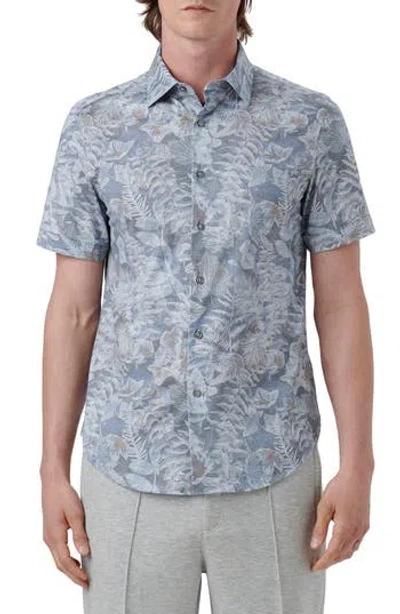 Bugatchi Miles Ooohcotton® Short Sleeve Button-up Shirt In Dusty Blue