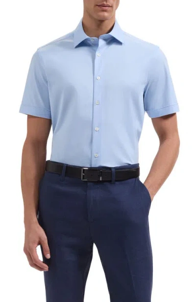 Bugatchi Miles Ooohcotton® Solid Short Sleeve Button-up Shirt In Blue