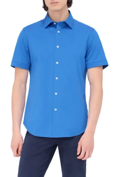 Bugatchi Miles Ooohcotton® Solid Short Sleeve Button-up Shirt In Classic Blue