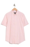 Bugatchi Miles Ooohcotton® Solid Short Sleeve Button-up Shirt In Dusty Pink