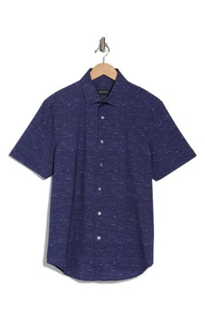 Bugatchi Miles Ooohcotton® Solid Short Sleeve Button-up Shirt In Midnight