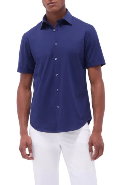 Bugatchi Miles Ooohcotton® Solid Short Sleeve Button-up Shirt In Navy