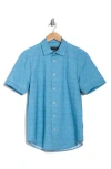 Bugatchi Miles Ooohcotton® Solid Short Sleeve Button-up Shirt In Peacock
